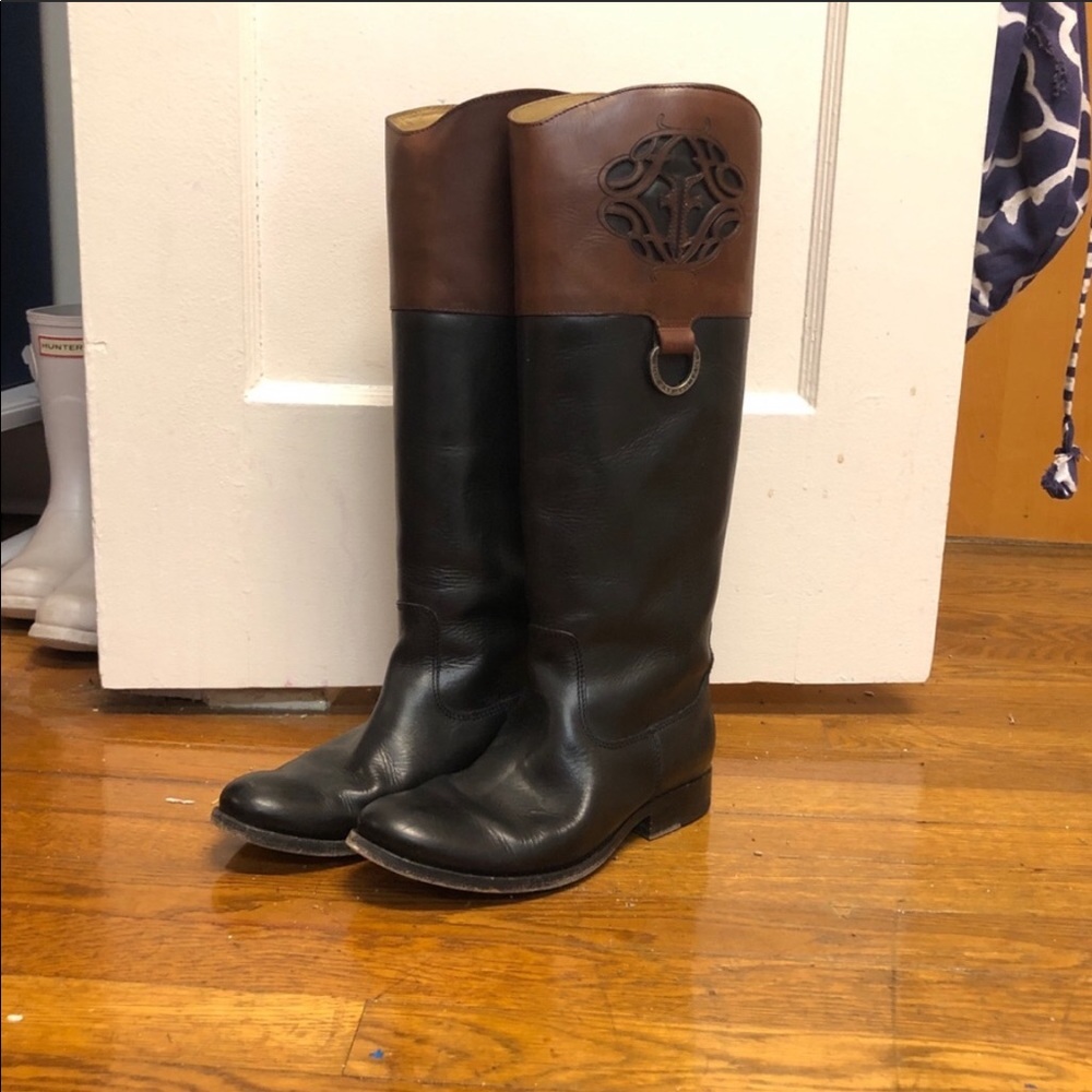 Frye Melissa Logo Two Toned Riding Boots Size 6.5 - Picture 2 of 6